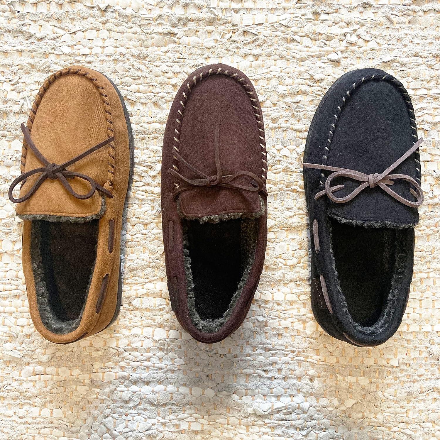 imageDearfoams Mens Microsuede Moccasin with Tie SlipperBlack