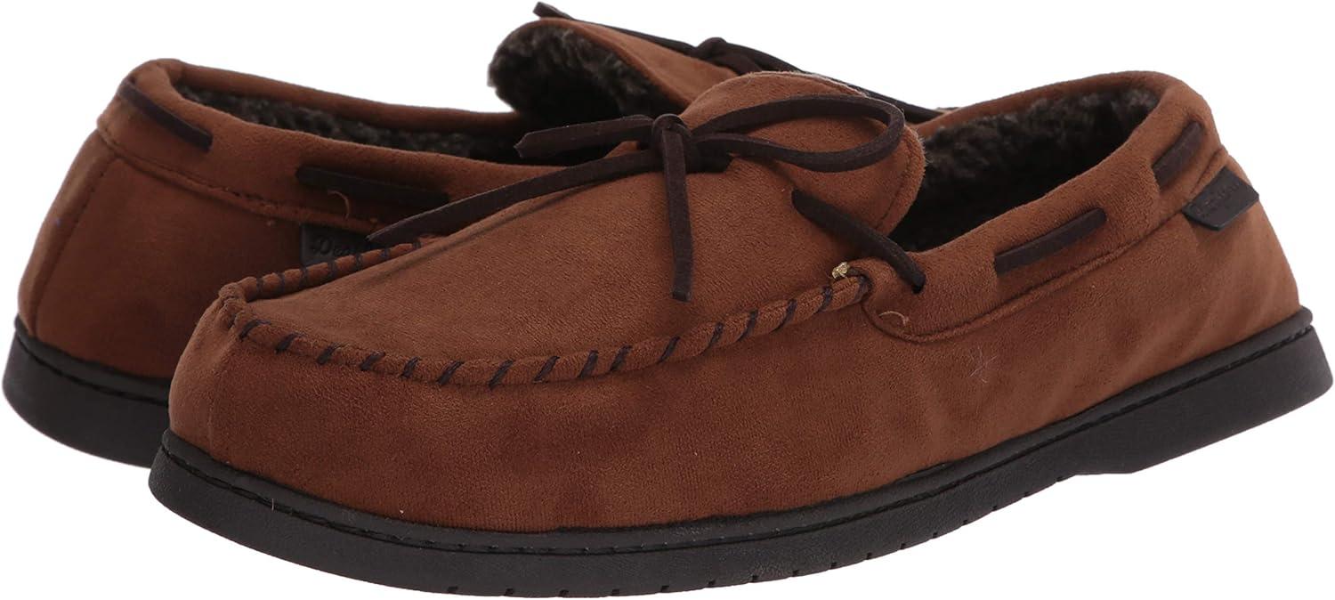 imageDearfoams Mens Microsuede Moccasin with Tie SlipperChestnut