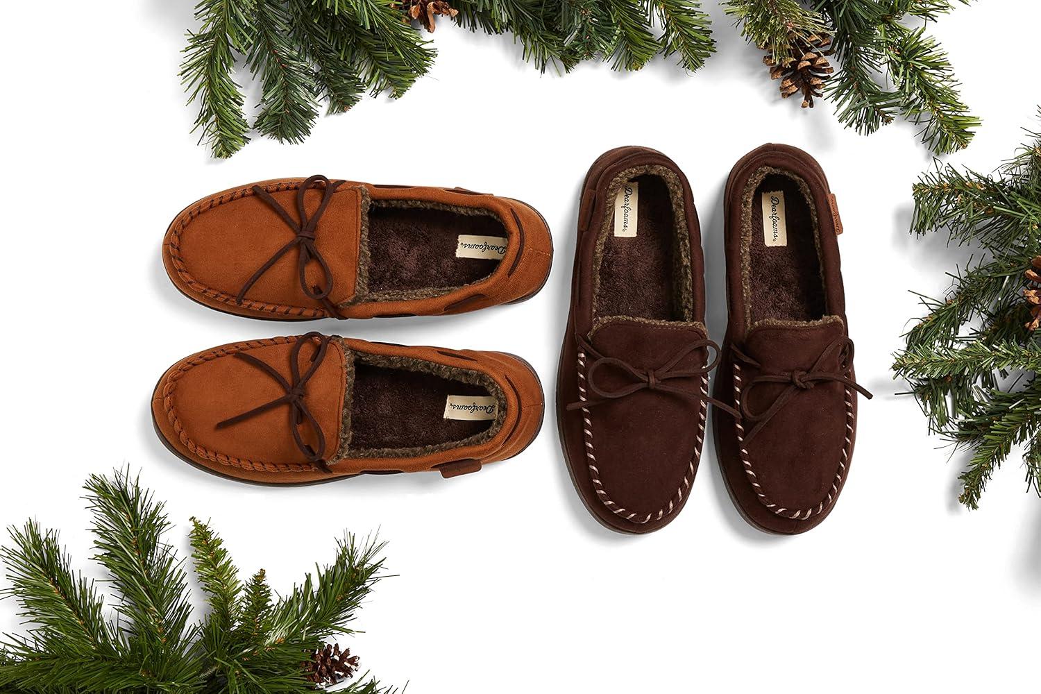 imageDearfoams Mens Microsuede Moccasin with Tie SlipperChestnut