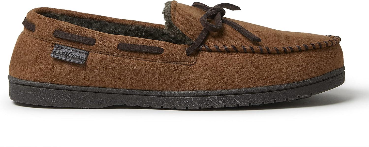 imageDearfoams Mens Microsuede Moccasin with Tie SlipperChestnut