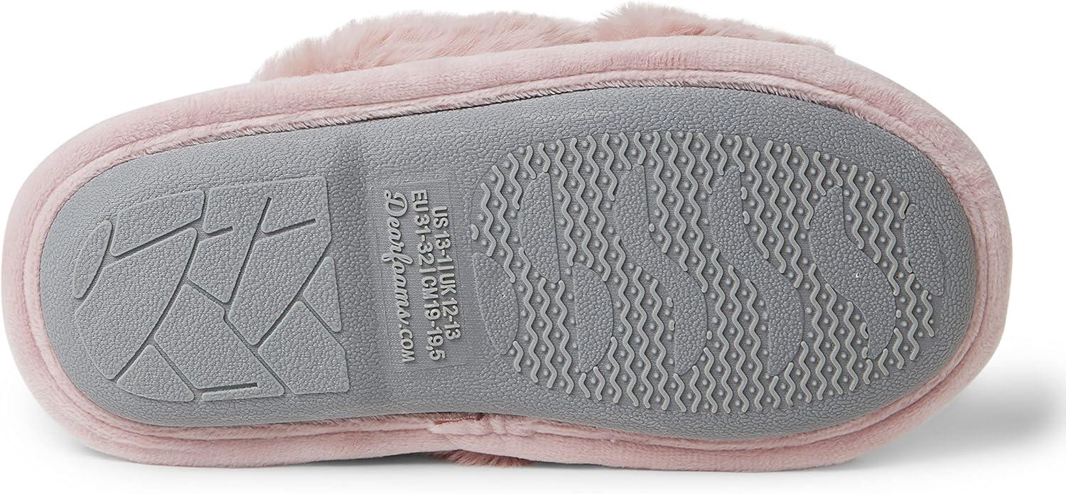 imageDearfoams UnisexChild Ava Kids Printed Detail faux faux fur Cross Band Slide SlipperPale Mauve