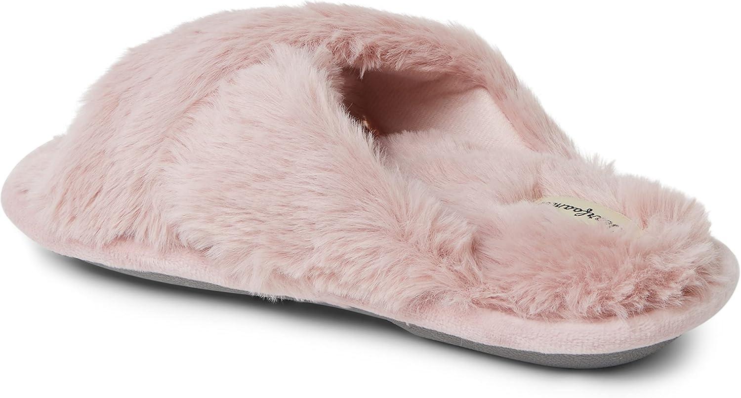 imageDearfoams UnisexChild Ava Kids Printed Detail faux faux fur Cross Band Slide SlipperPale Mauve