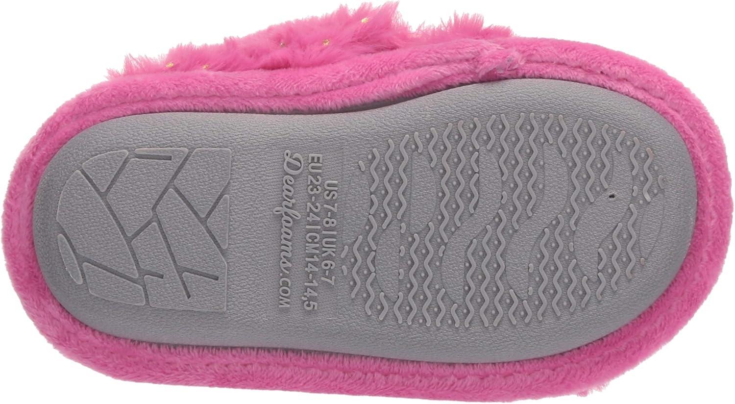 imageDearfoams UnisexChild Ava Kids Printed Detail faux faux fur Cross Band Slide SlipperPink Polish
