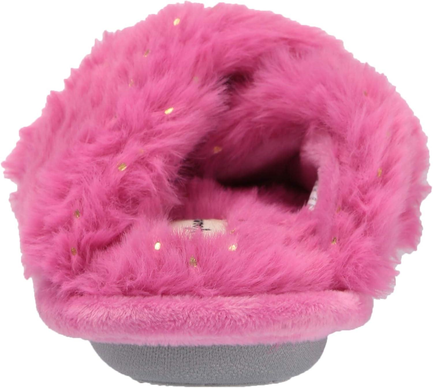 imageDearfoams UnisexChild Ava Kids Printed Detail faux faux fur Cross Band Slide SlipperPink Polish