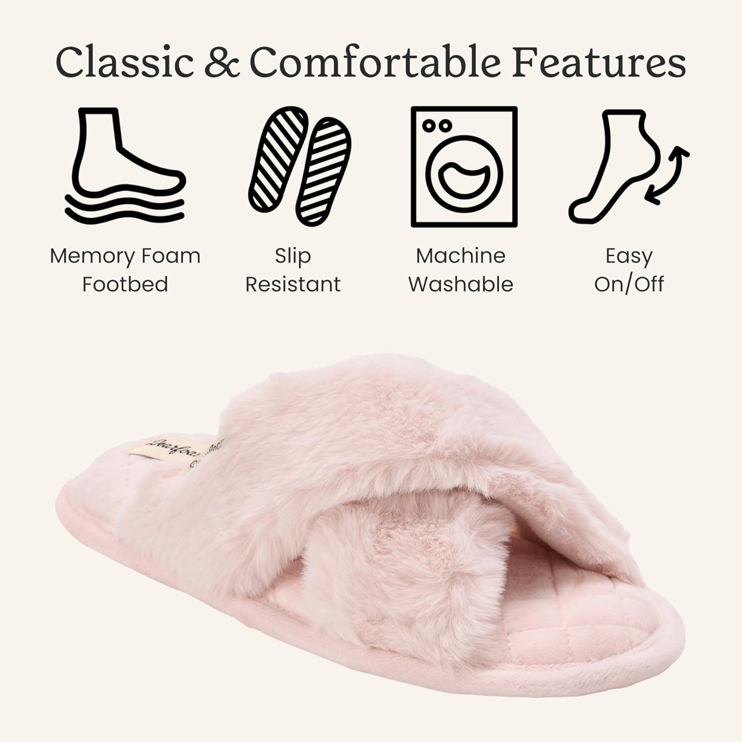 imageDearfoams Womens Acquired Style ampamp Danielle Pheloung Exclusive Memory Foam Jessica Cozy Bow Cross Band Slide SlippersDusty Pink
