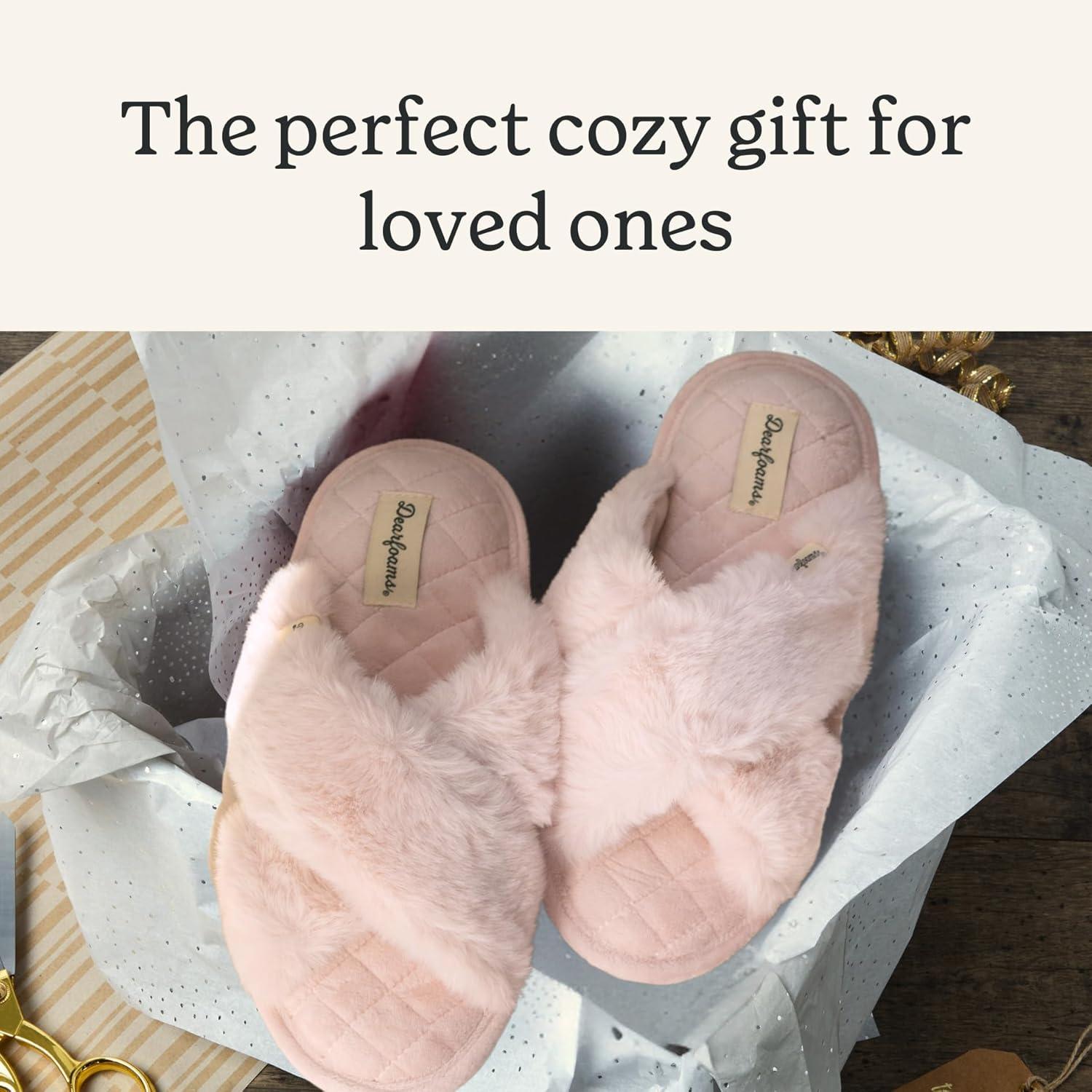 imageDearfoams Womens Acquired Style ampamp Danielle Pheloung Exclusive Memory Foam Jessica Cozy Bow Cross Band Slide SlippersDusty Pink