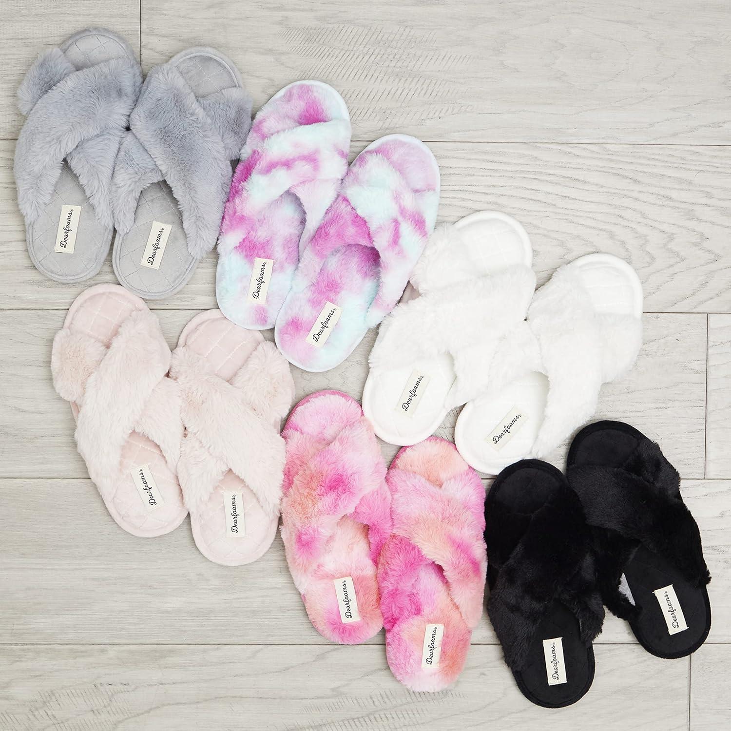 imageDearfoams Womens Acquired Style ampamp Danielle Pheloung Exclusive Memory Foam Jessica Cozy Bow Cross Band Slide SlippersSleet