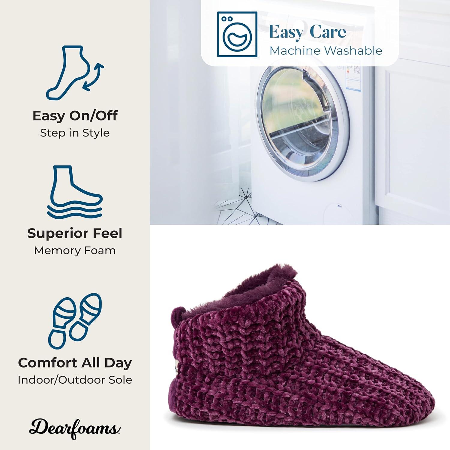 imageDearfoams Womens Chenille Bootie SlipperAubergine