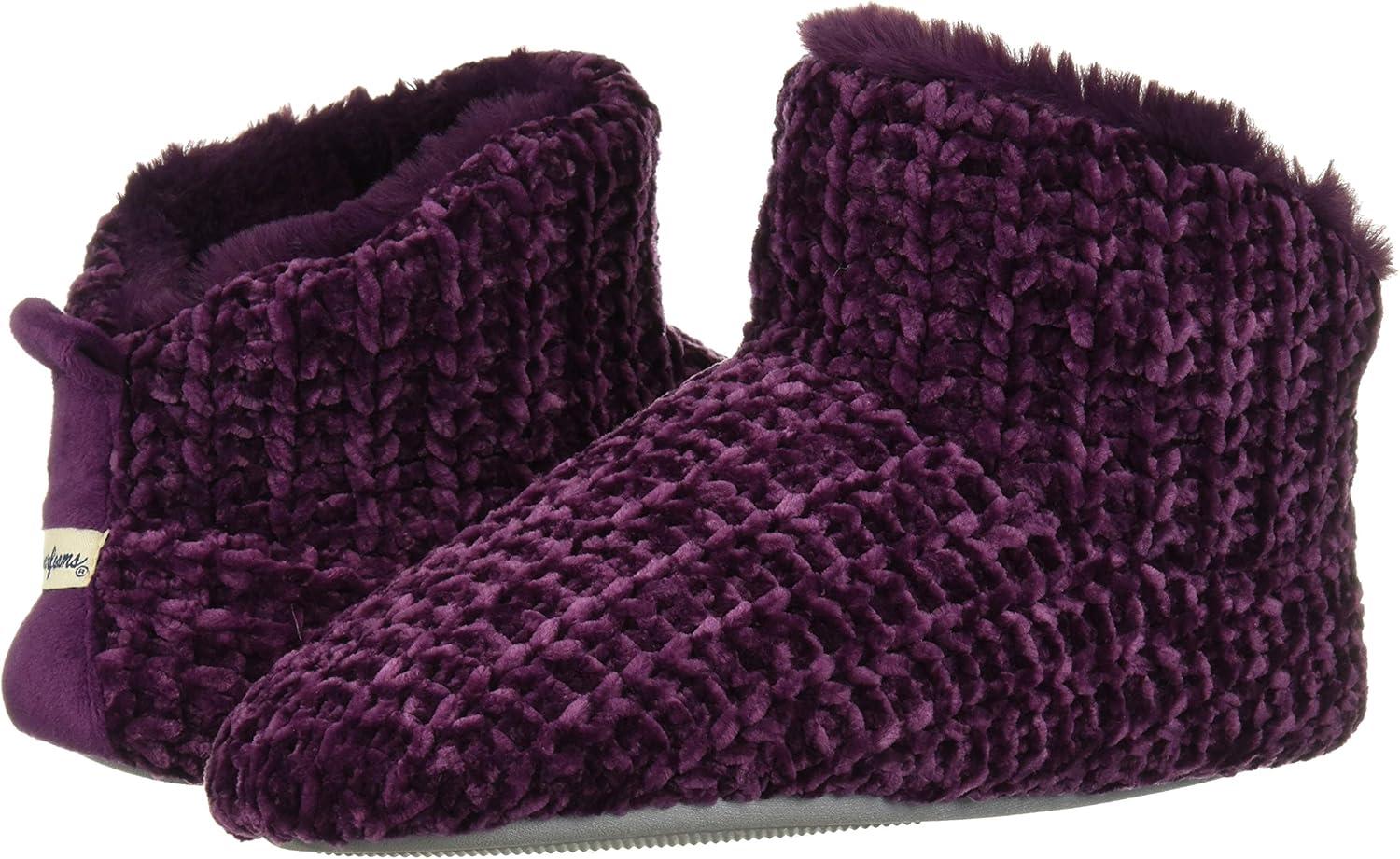 imageDearfoams Womens Chenille Bootie SlipperAubergine