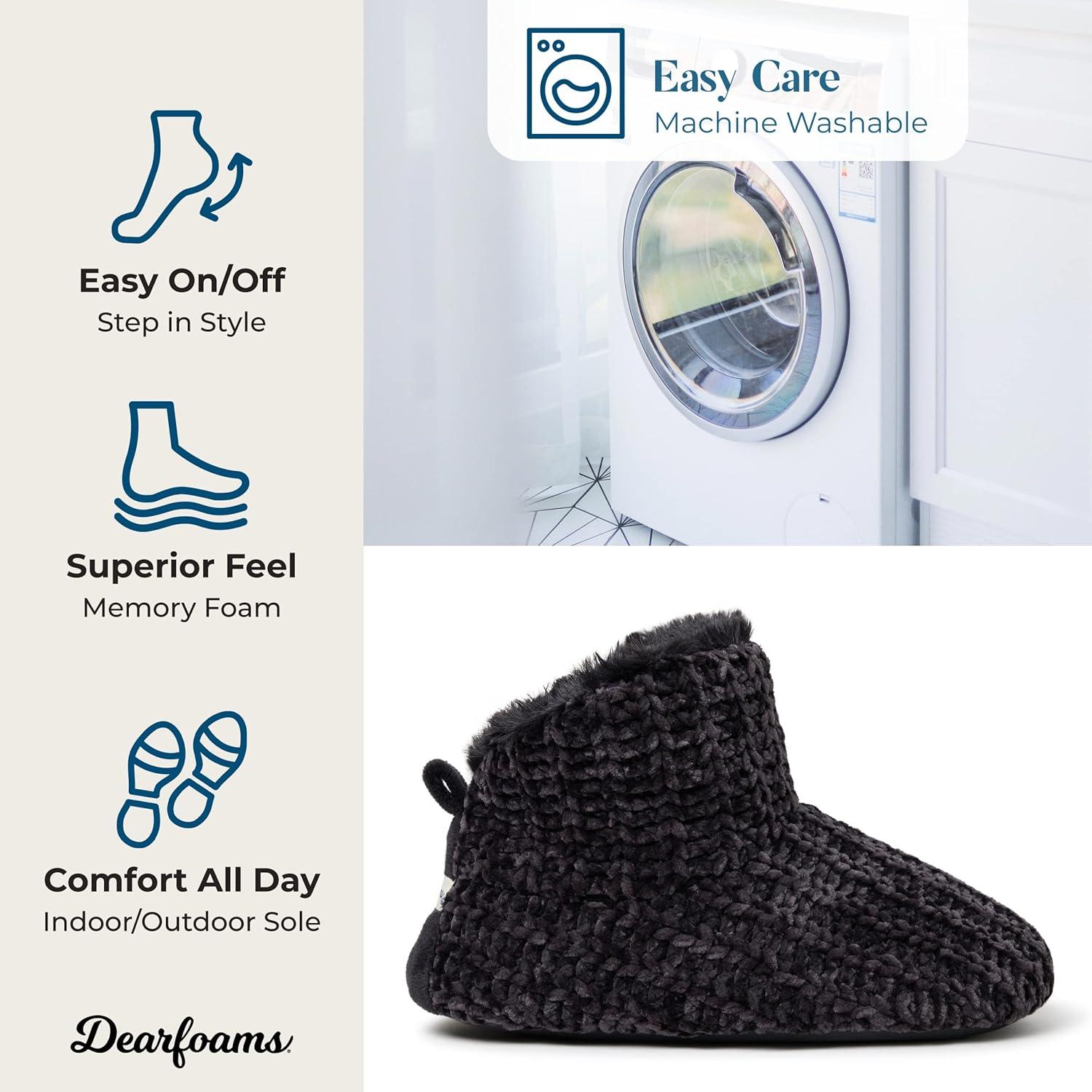imageDearfoams Womens Chenille Bootie SlipperBlack