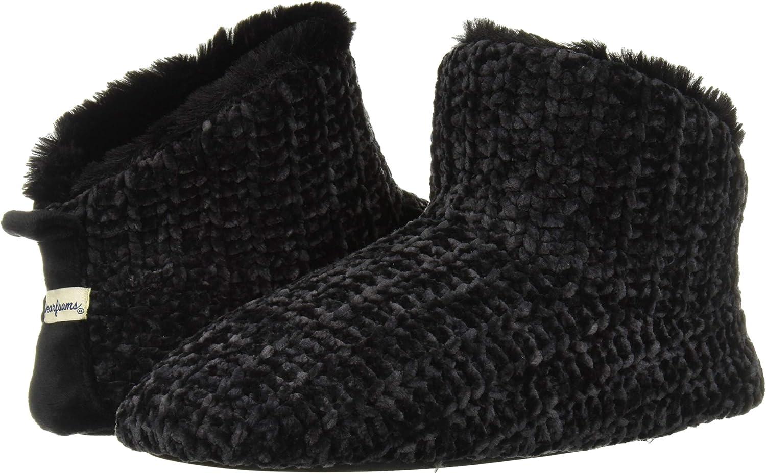 imageDearfoams Womens Chenille Bootie SlipperBlack