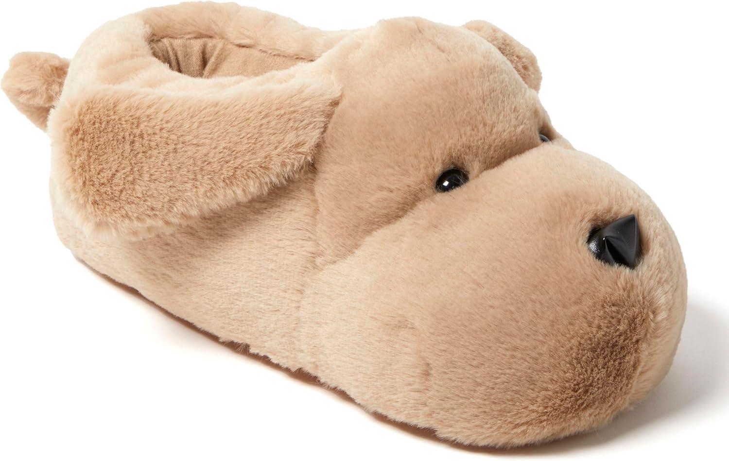 imageDearfoams Womens Cozyfoams Plush Animal Slippers Fuzzy Character House Shoes Memory Foam ComfortBrown Dog