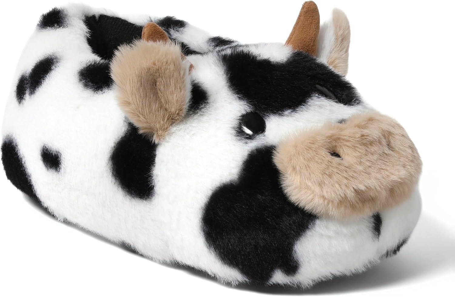 imageDearfoams Womens Cozyfoams Plush Animal Slippers Fuzzy Character House Shoes Memory Foam ComfortCow