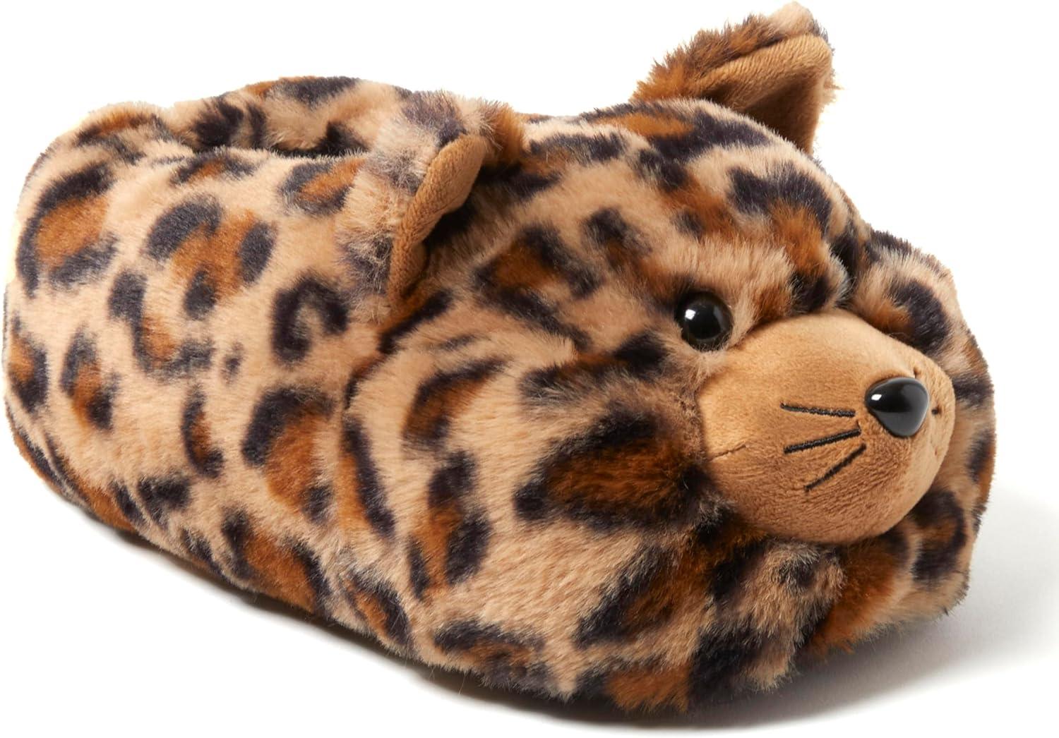 imageDearfoams Womens Cozyfoams Plush Animal Slippers Fuzzy Character House Shoes Memory Foam ComfortLeopard Cat