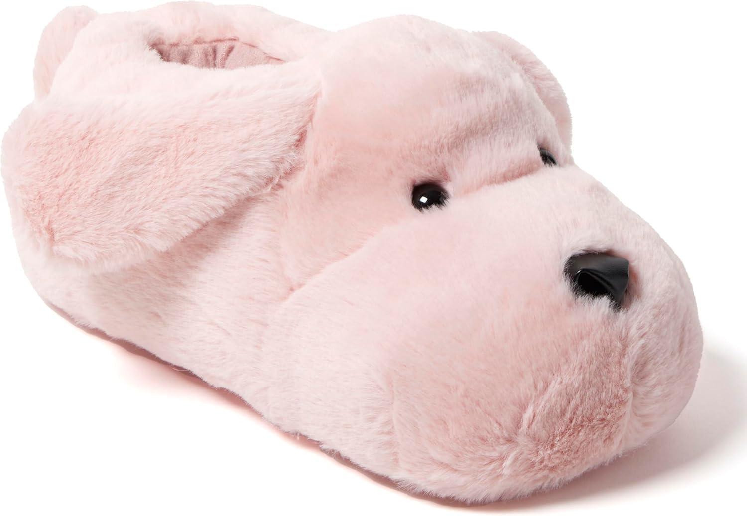 imageDearfoams Womens Cozyfoams Plush Animal Slippers Fuzzy Character House Shoes Memory Foam ComfortPeach Dog