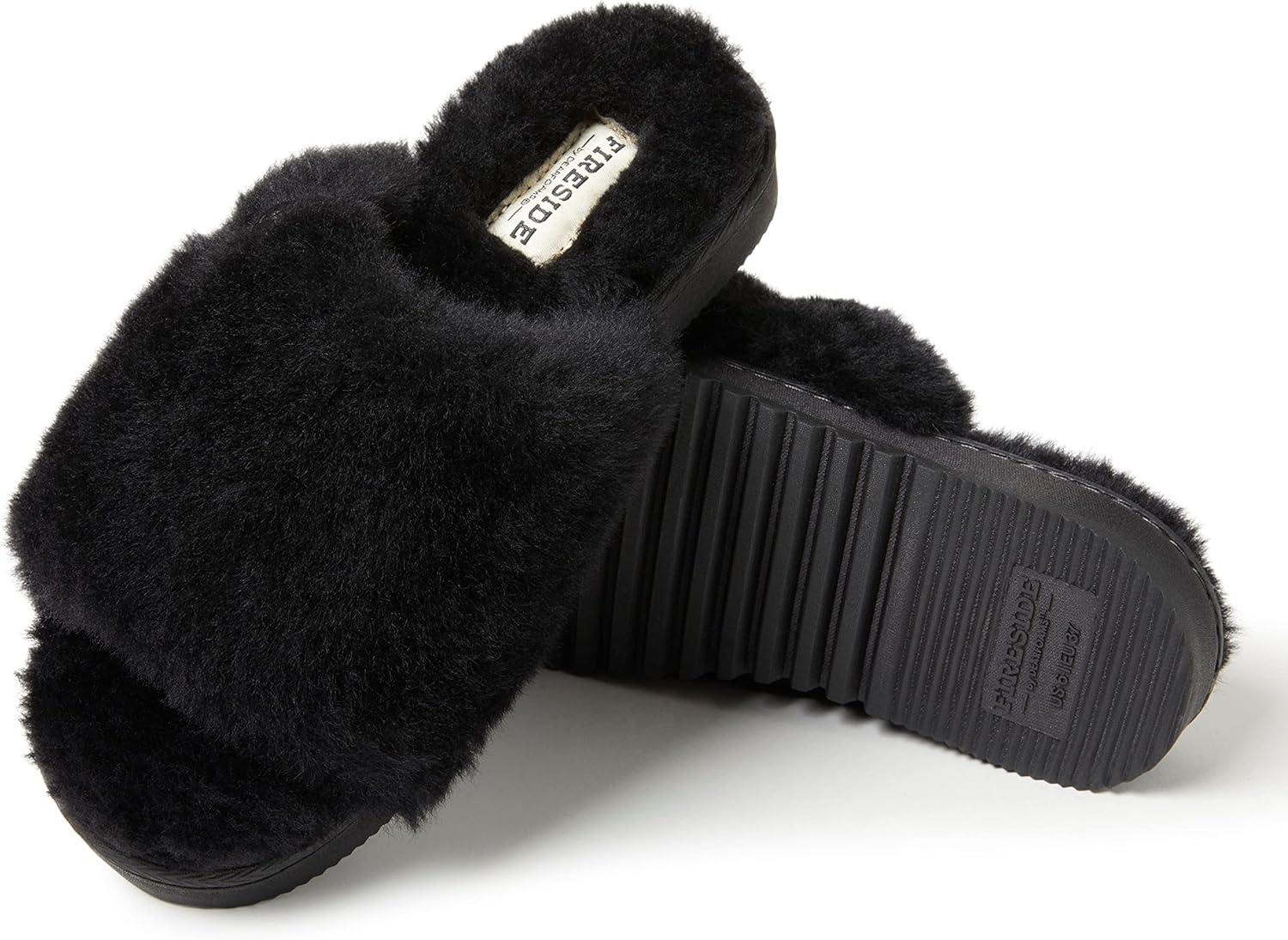 imageDearfoams Womens Fireside Cairns Shearling Easy onOff Slide Sandal SlipperBlack