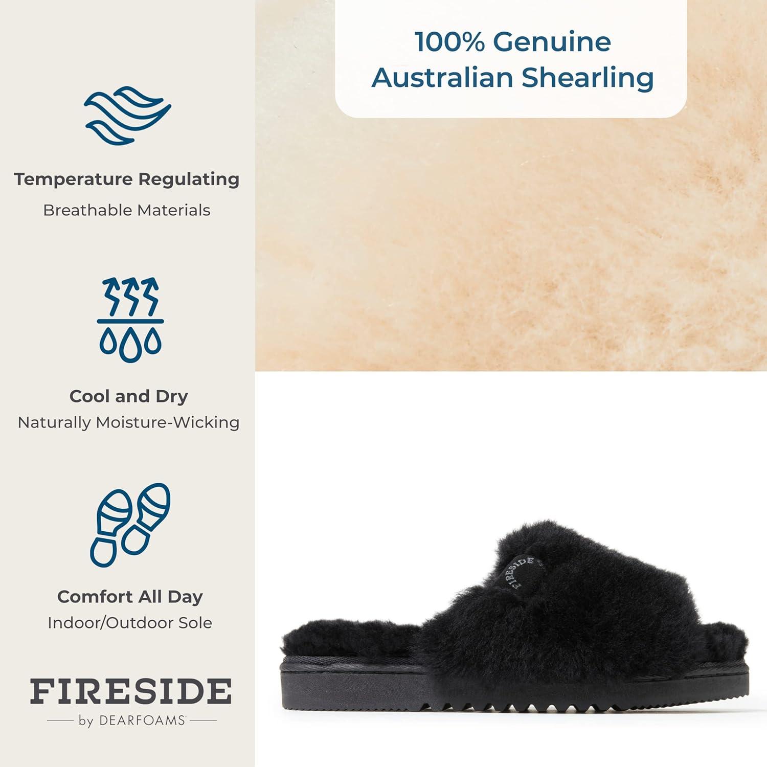 imageDearfoams Womens Fireside Cairns Shearling Easy onOff Slide Sandal SlipperBlack