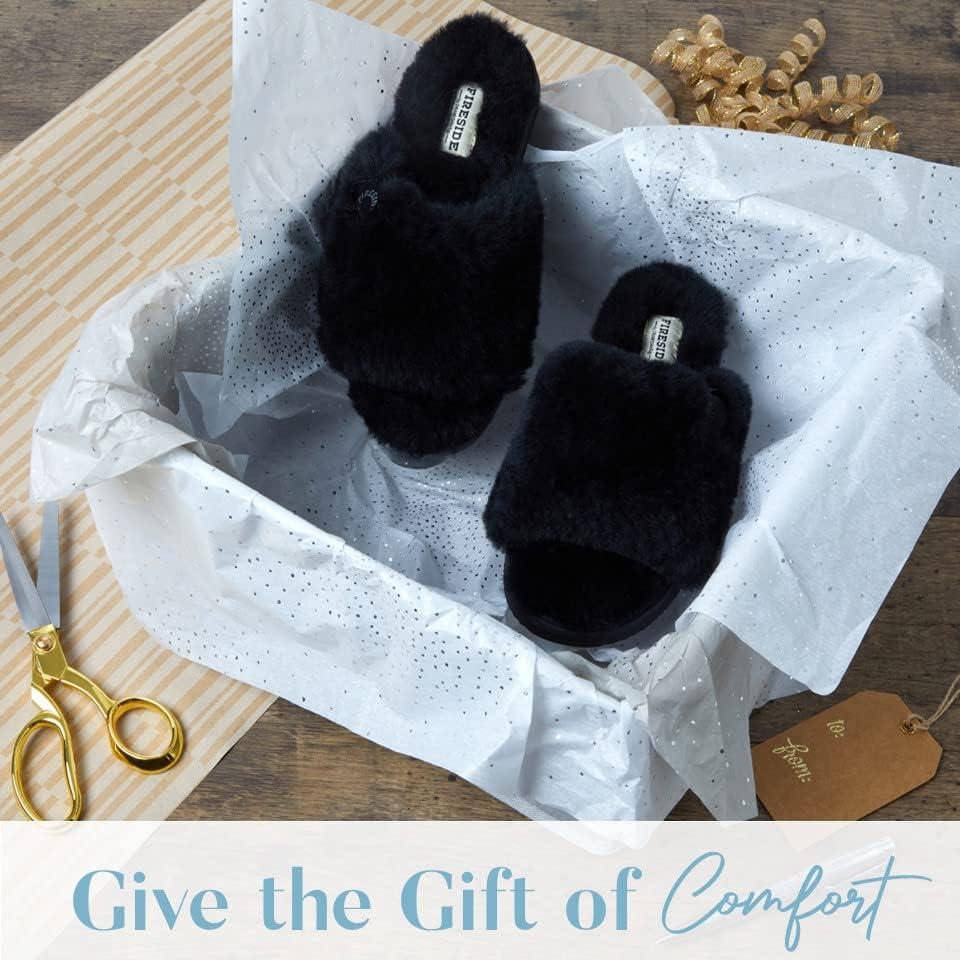 imageDearfoams Womens Fireside Cairns Shearling Easy onOff Slide Sandal SlipperBlack