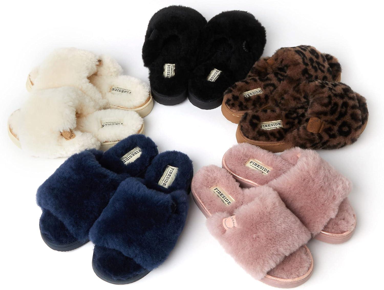 imageDearfoams Womens Fireside Cairns Shearling Easy onOff Slide Sandal SlipperDusty Pink