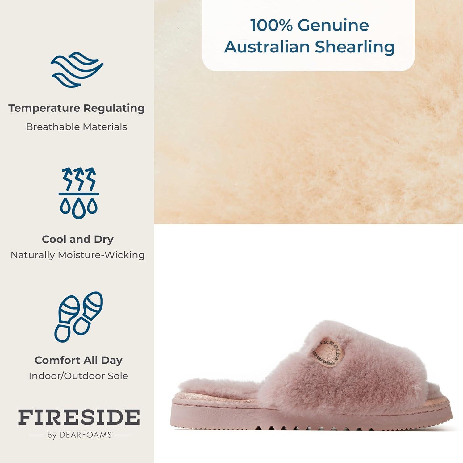 imageDearfoams Womens Fireside Cairns Shearling Easy onOff Slide Sandal SlipperDusty Pink