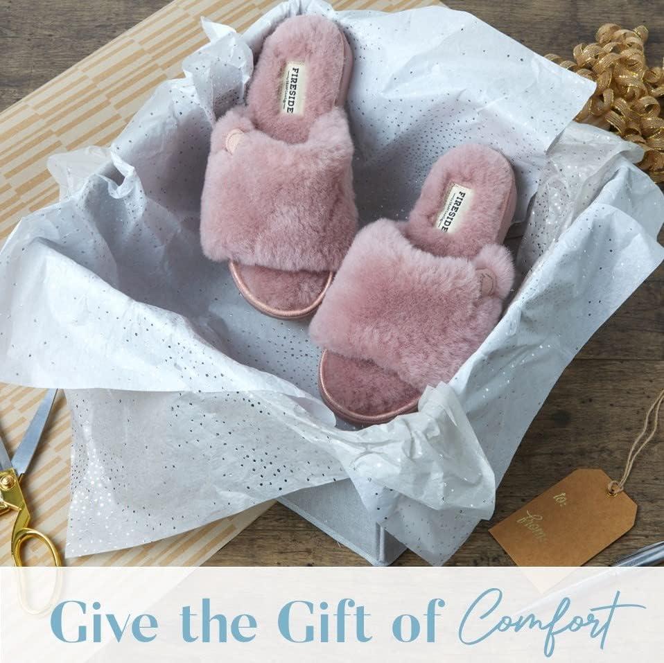 imageDearfoams Womens Fireside Cairns Shearling Easy onOff Slide Sandal SlipperDusty Pink