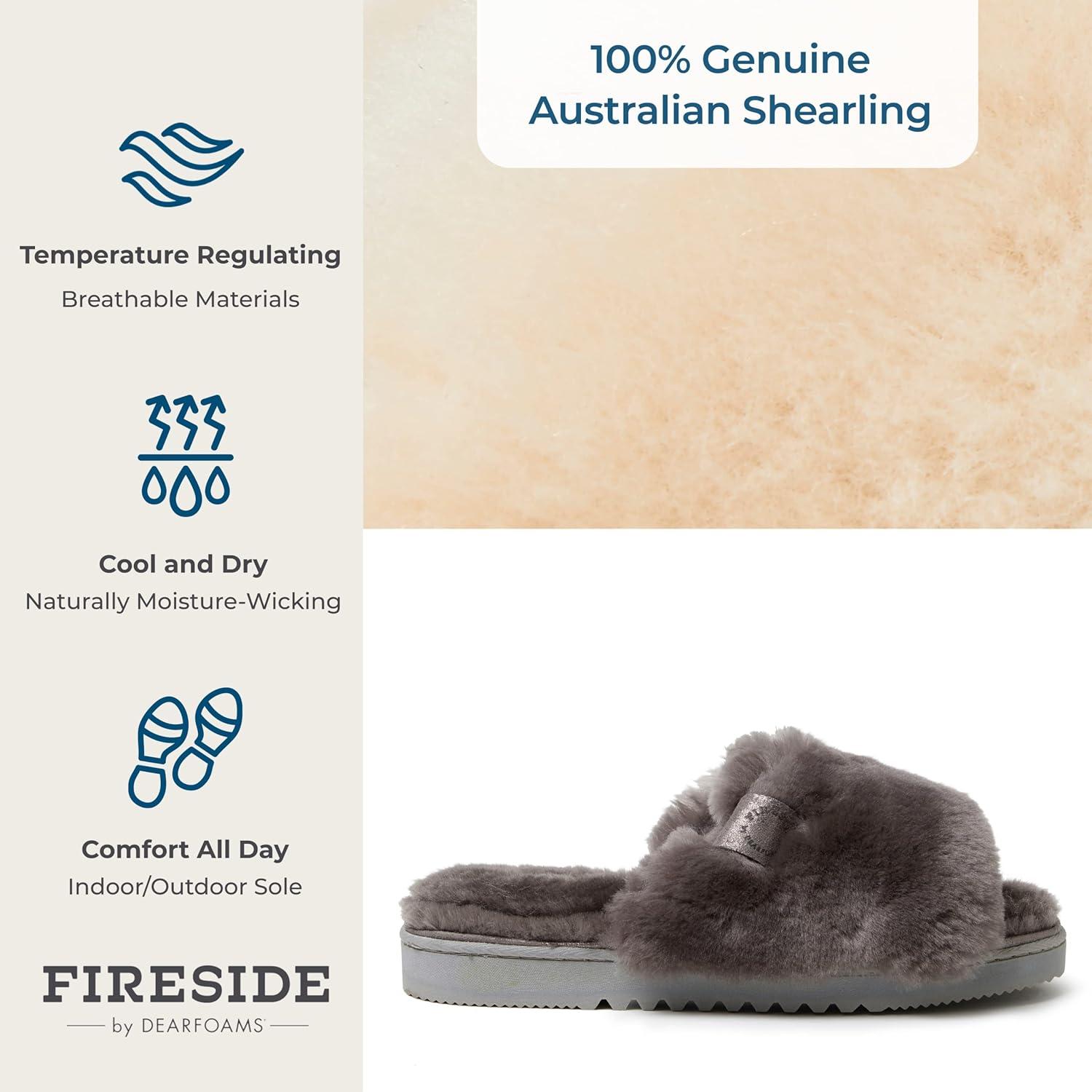 imageDearfoams Womens Fireside Cairns Shearling Easy onOff Slide Sandal SlipperGrey