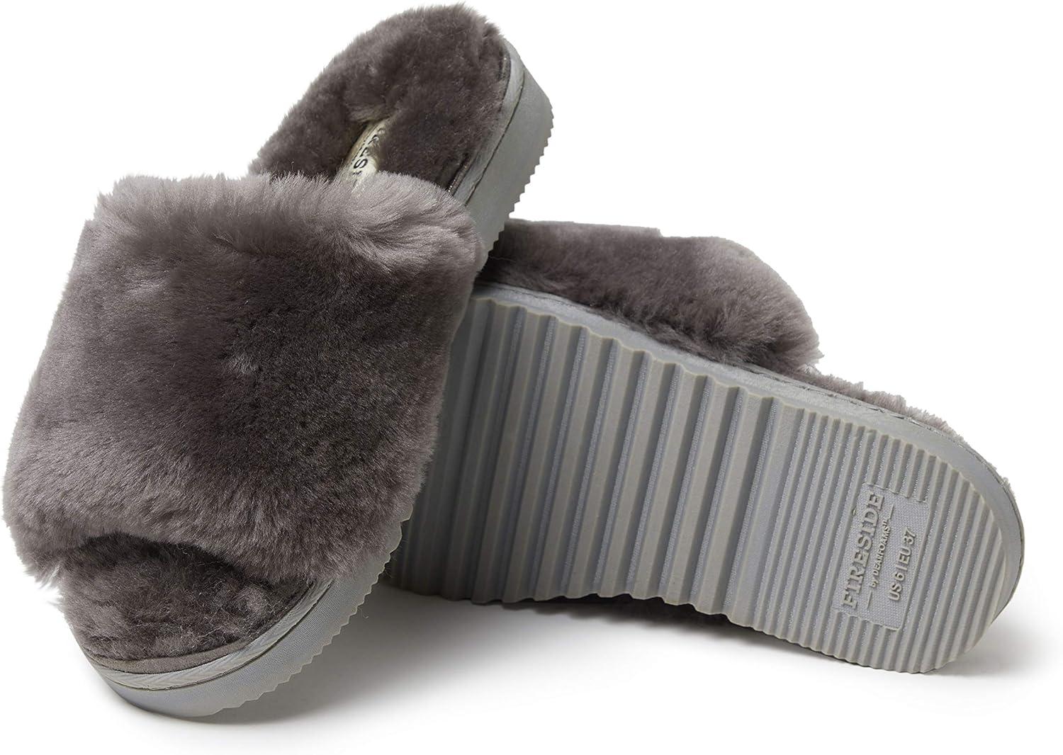imageDearfoams Womens Fireside Cairns Shearling Easy onOff Slide Sandal SlipperGrey
