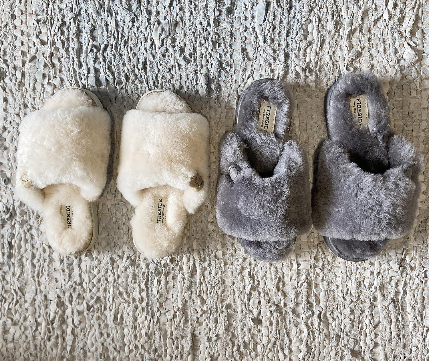 imageDearfoams Womens Fireside Cairns Shearling Easy onOff Slide Sandal SlipperGrey