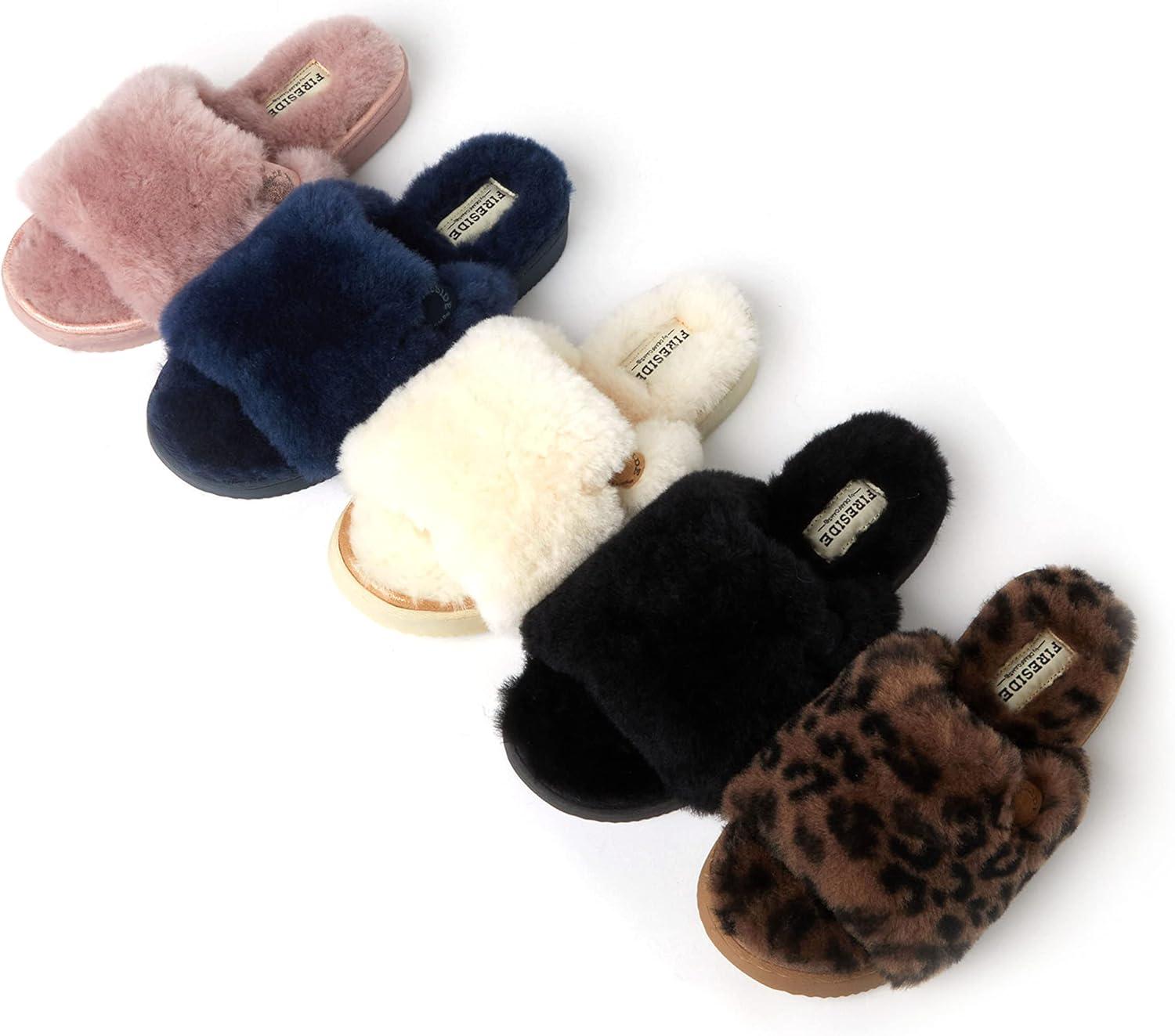 imageDearfoams Womens Fireside Cairns Shearling Easy onOff Slide Sandal SlipperNavy