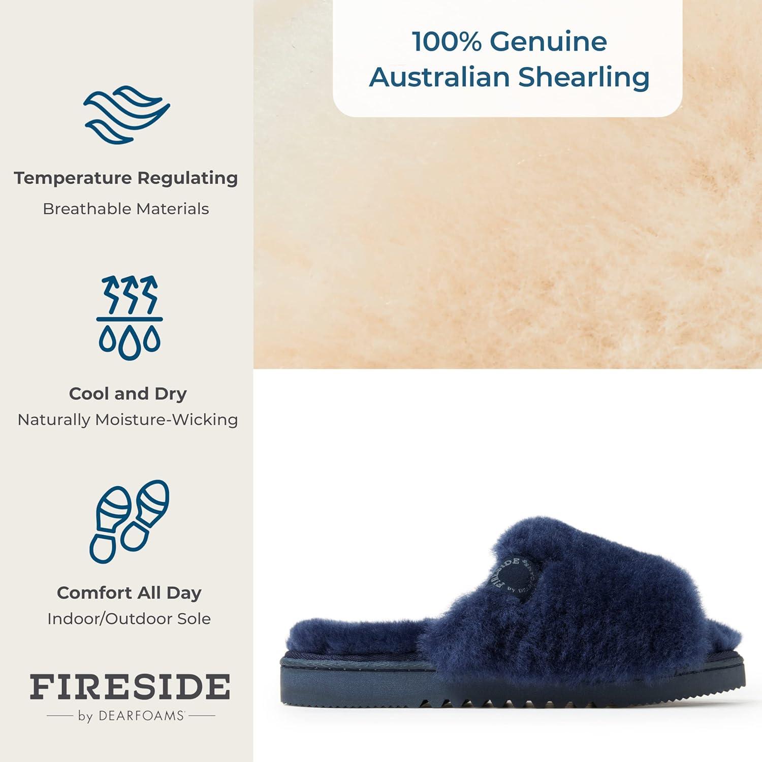 imageDearfoams Womens Fireside Cairns Shearling Easy onOff Slide Sandal SlipperNavy