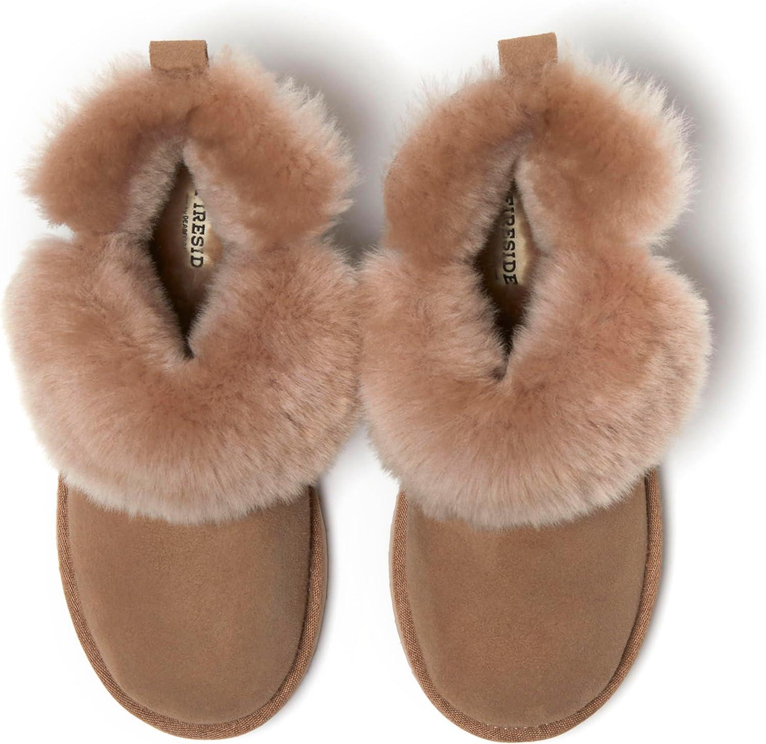 imageDearfoams Womens Fireside Shearling Water Resistant IndoorOutdoor Foldover Boot SlipperDriftwood
