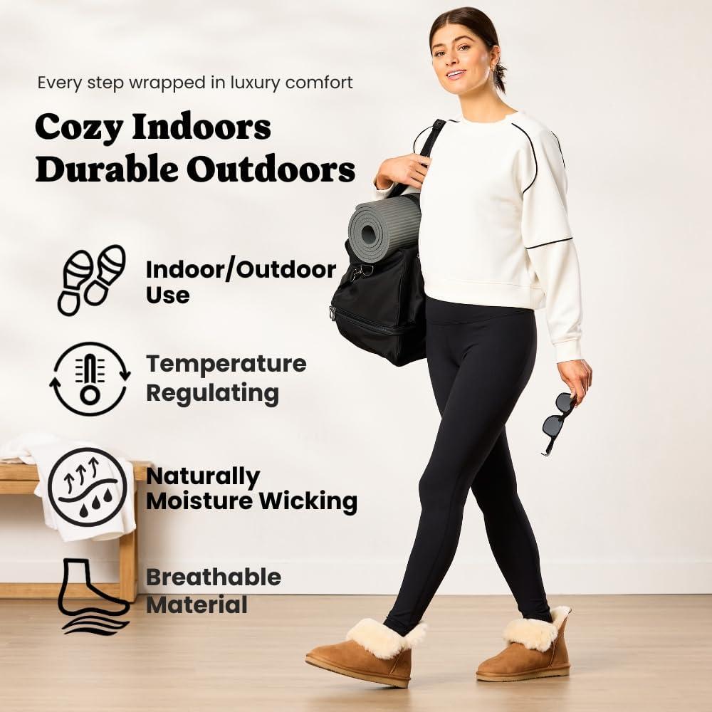 imageDearfoams Womens Fireside Shearling Water Resistant IndoorOutdoor Foldover Boot SlipperDriftwood