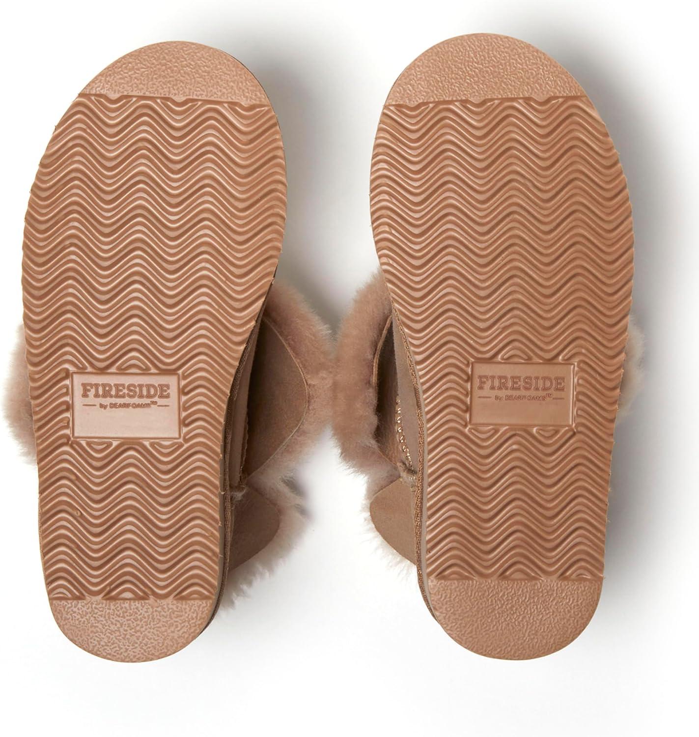 imageDearfoams Womens Fireside Shearling Water Resistant IndoorOutdoor Foldover Boot SlipperDriftwood