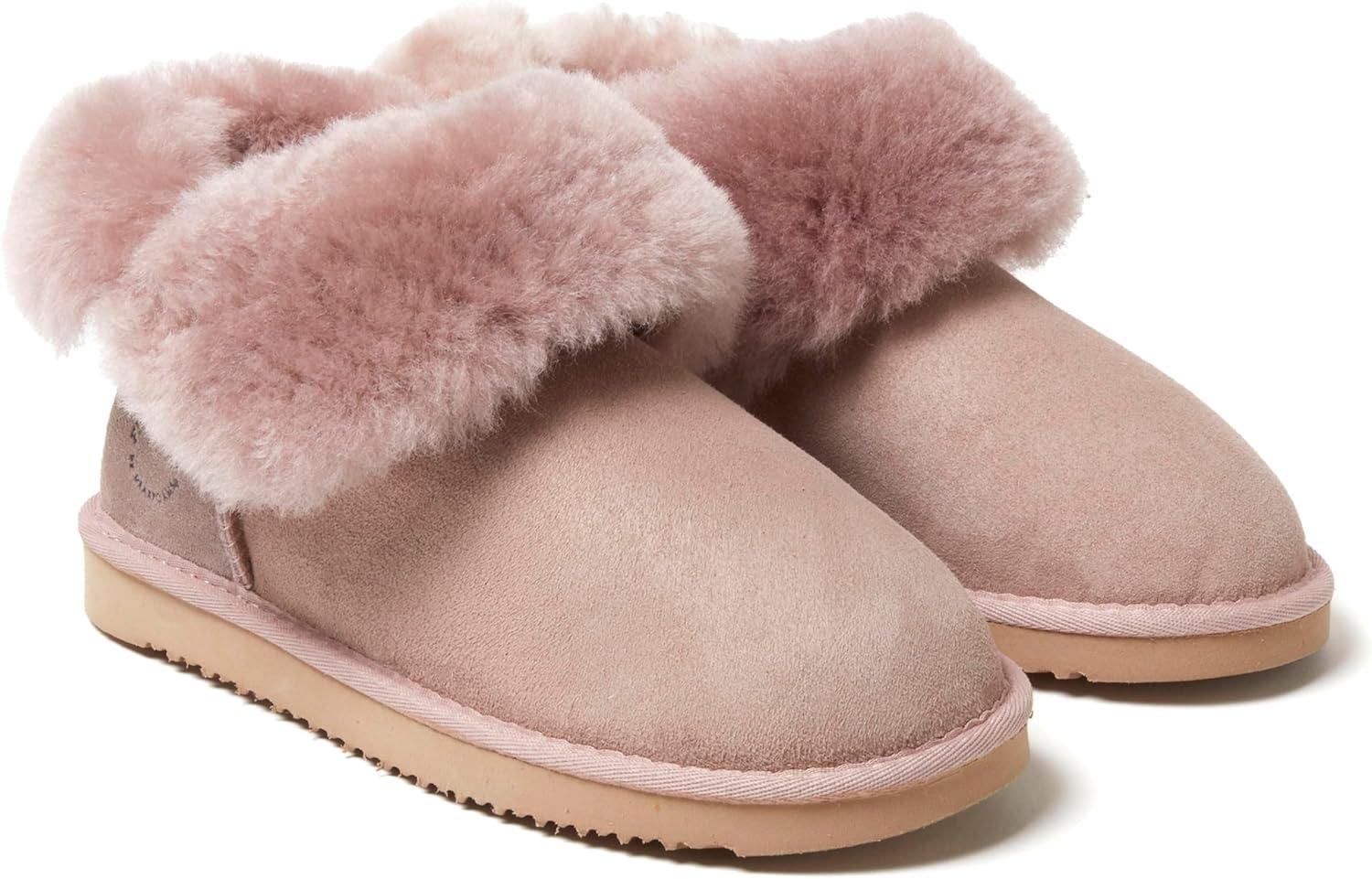 imageDearfoams Womens Fireside Shearling Water Resistant IndoorOutdoor Foldover Boot SlipperDusty Pink