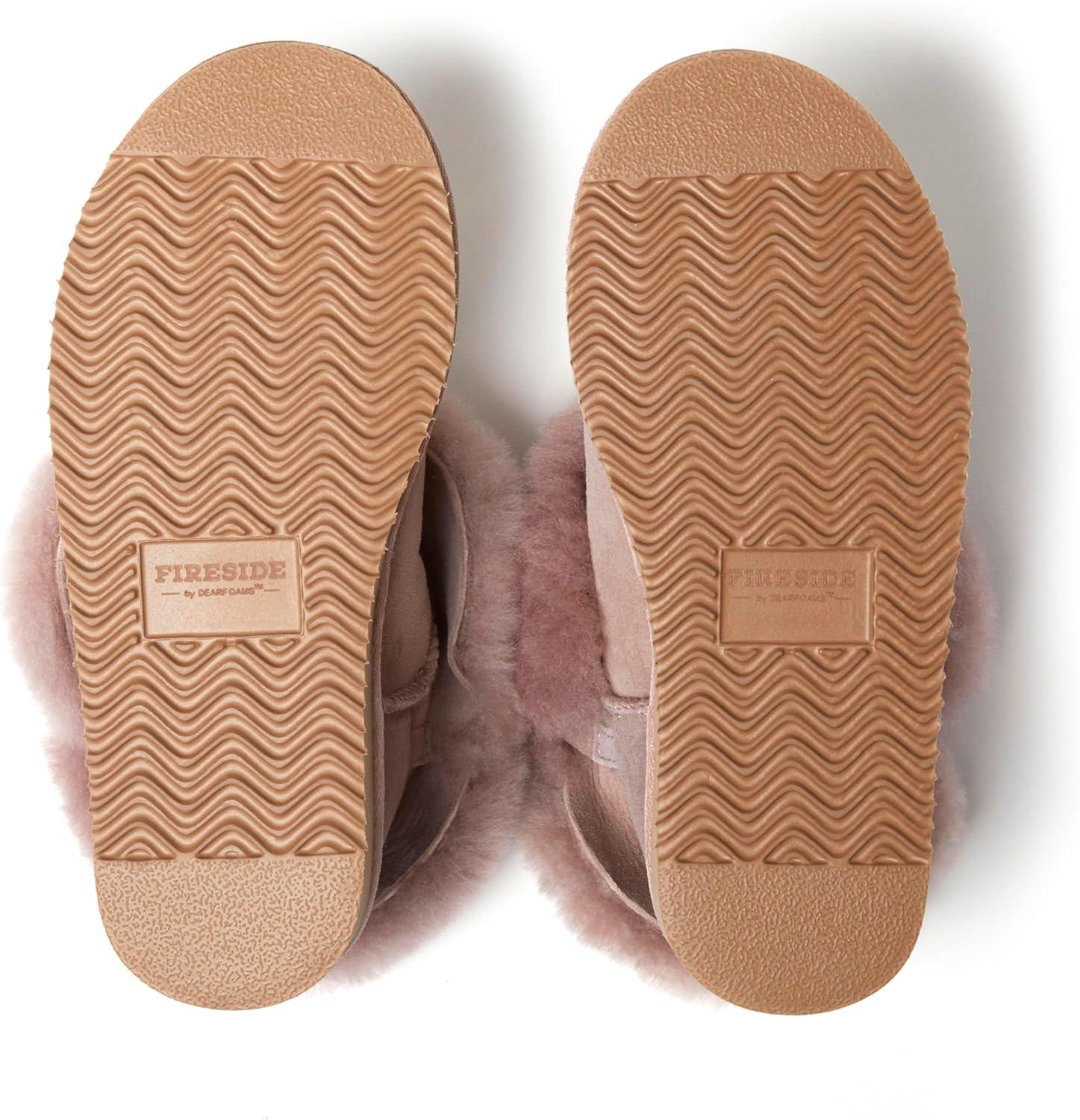 imageDearfoams Womens Fireside Shearling Water Resistant IndoorOutdoor Foldover Boot SlipperDusty Pink