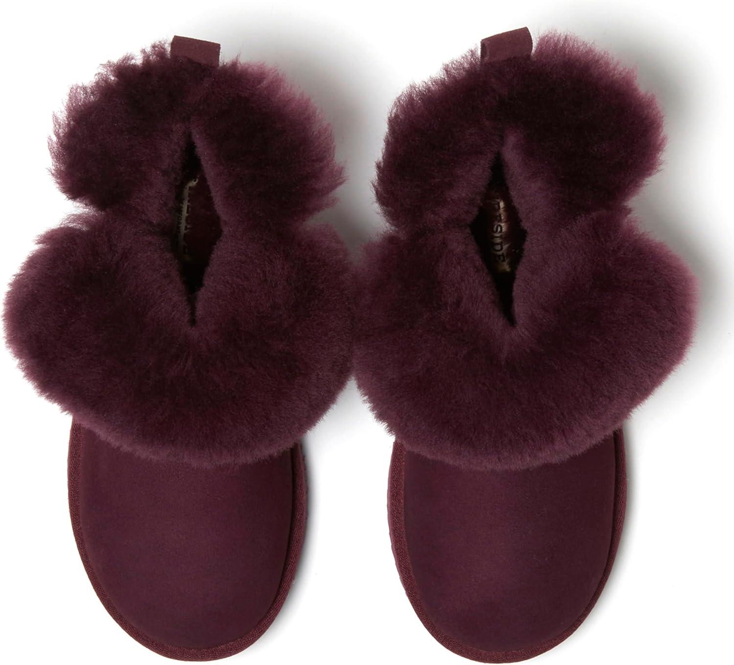 imageDearfoams Womens Fireside Shearling Water Resistant IndoorOutdoor Foldover Boot SlipperFig