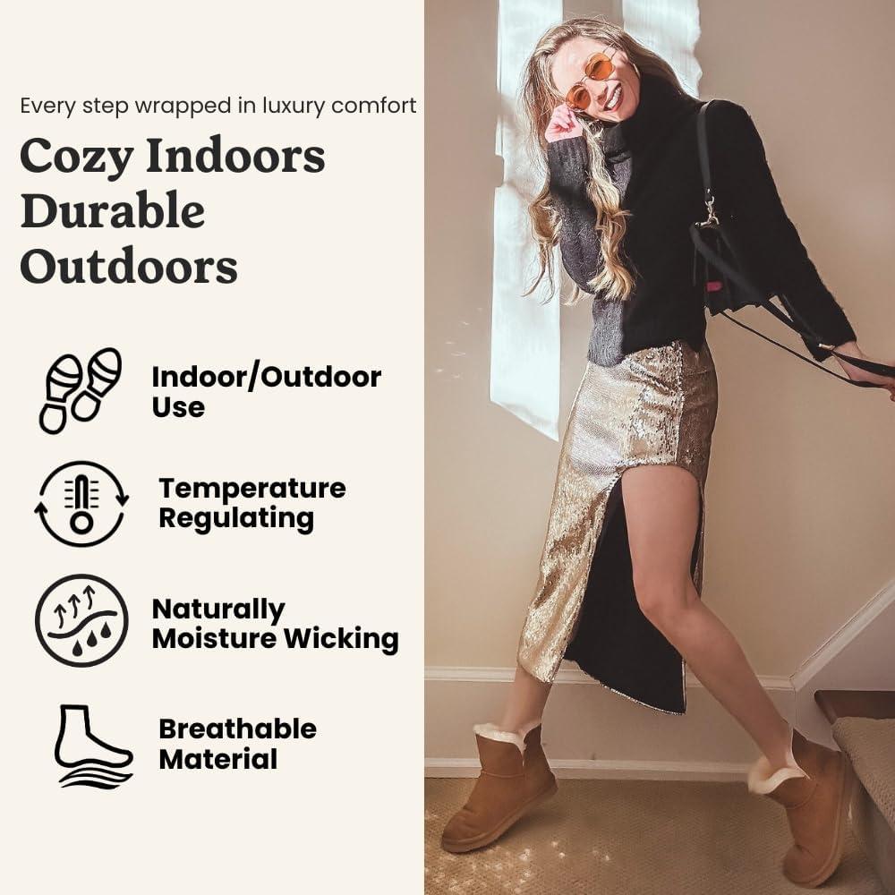 imageDearfoams Womens Fireside Shearling Water Resistant IndoorOutdoor Foldover Boot SlipperFig