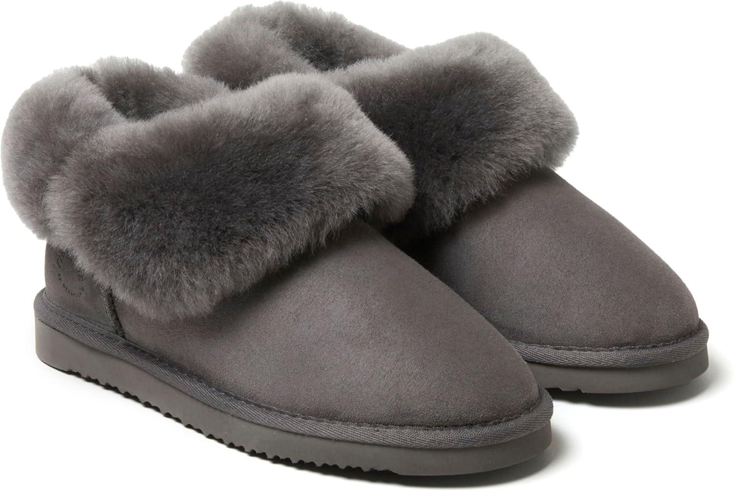 imageDearfoams Womens Fireside Shearling Water Resistant IndoorOutdoor Foldover Boot SlipperGrey