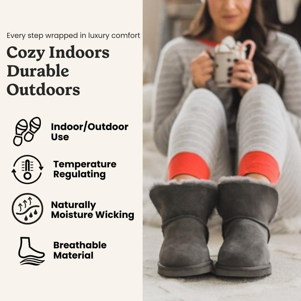 imageDearfoams Womens Fireside Shearling Water Resistant IndoorOutdoor Foldover Boot SlipperGrey