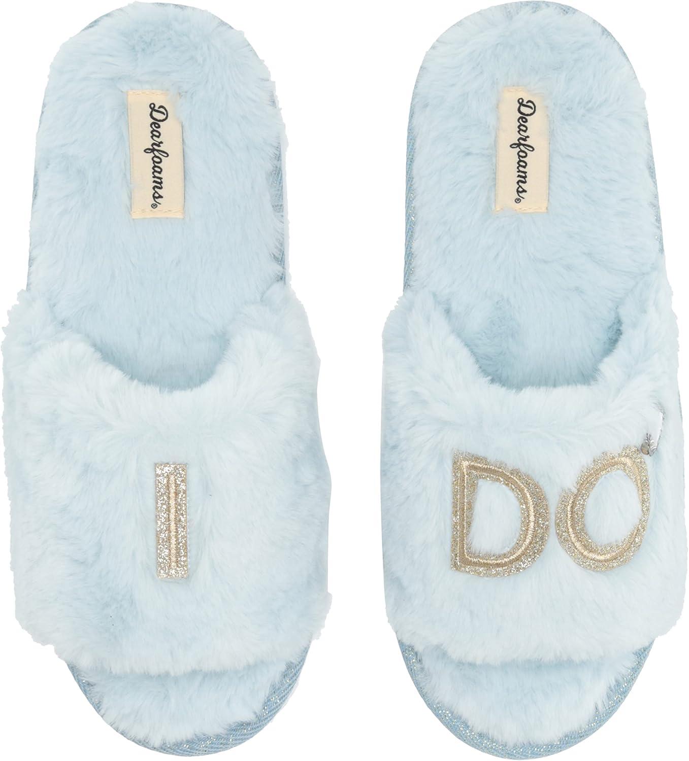 imageDearfoams Womens Giftable I Do ampamp I Do Crew Bride Slippers for Weddings and Bachelorette PartyI Do Blue