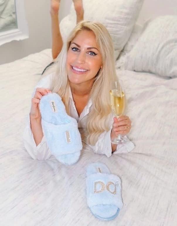 imageDearfoams Womens Giftable I Do ampamp I Do Crew Bride Slippers for Weddings and Bachelorette PartyI Do Blue