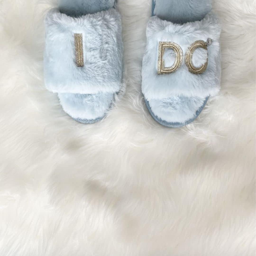 imageDearfoams Womens Giftable I Do ampamp I Do Crew Bride Slippers for Weddings and Bachelorette PartyI Do Blue