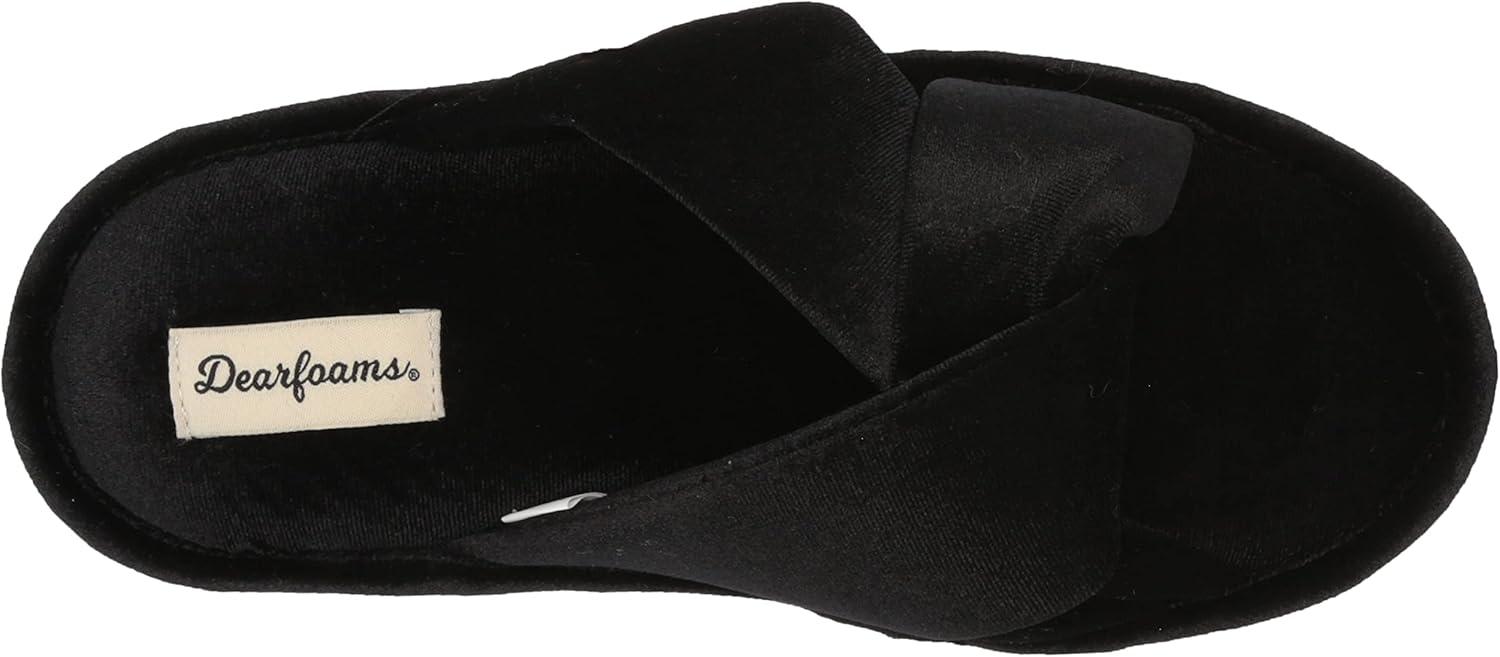 imageDearfoams Womens Jules Shiny Velour Twist Vamp Slide SlipperBlack