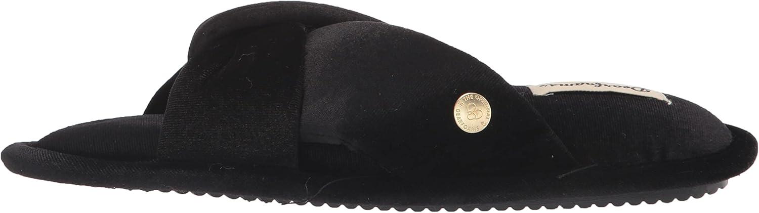 imageDearfoams Womens Jules Shiny Velour Twist Vamp Slide SlipperBlack