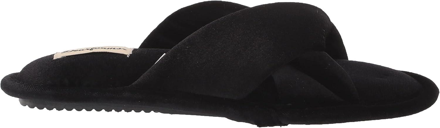 imageDearfoams Womens Jules Shiny Velour Twist Vamp Slide SlipperBlack