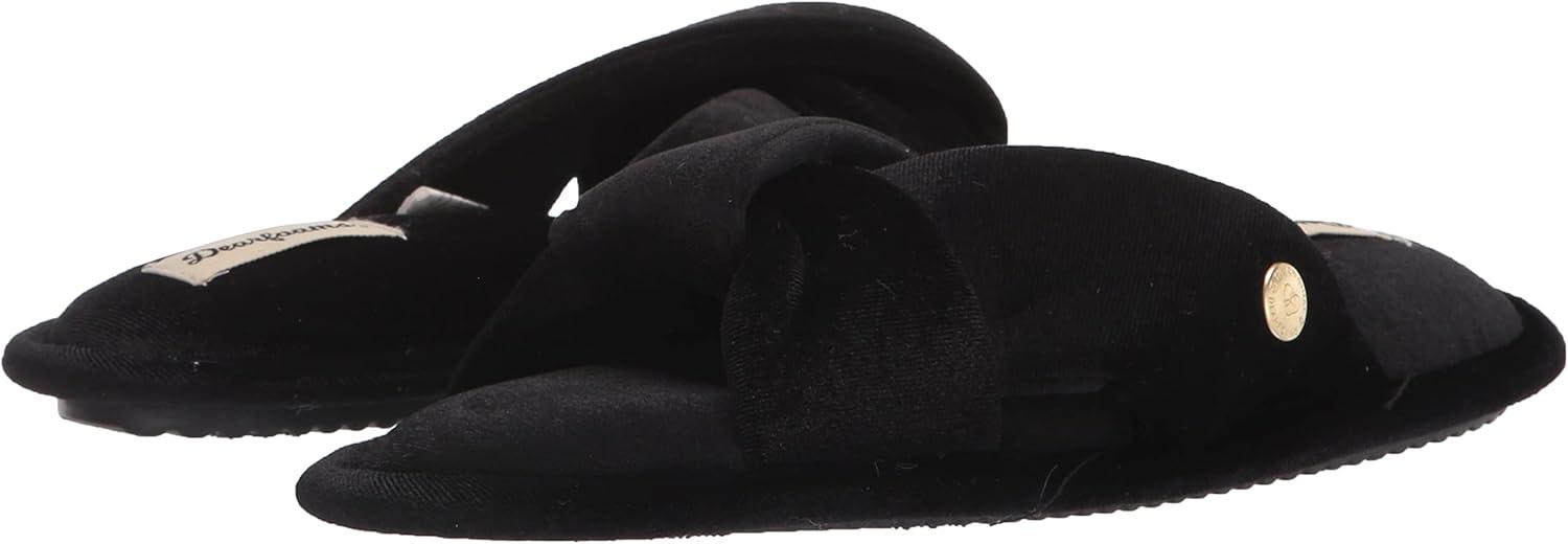 imageDearfoams Womens Jules Shiny Velour Twist Vamp Slide SlipperBlack