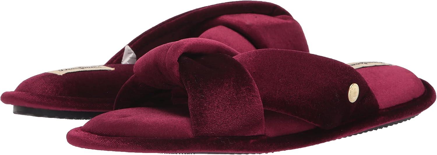 imageDearfoams Womens Jules Shiny Velour Twist Vamp Slide SlipperBurgundy
