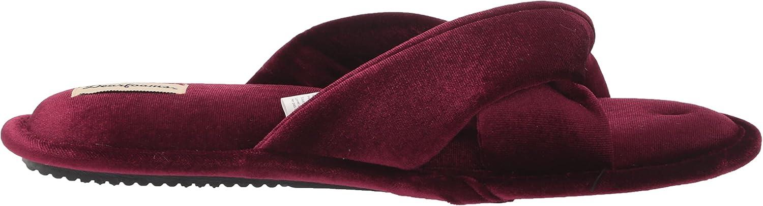 imageDearfoams Womens Jules Shiny Velour Twist Vamp Slide SlipperBurgundy