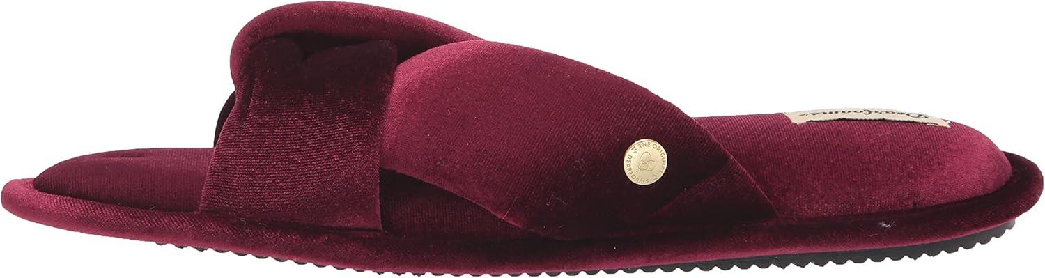 imageDearfoams Womens Jules Shiny Velour Twist Vamp Slide SlipperBurgundy