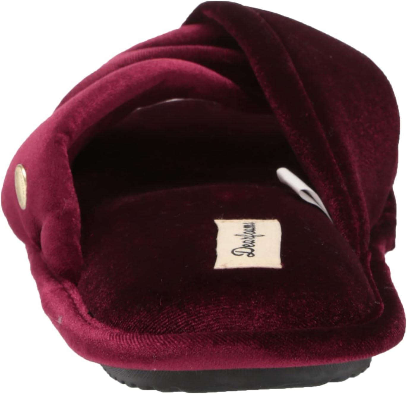 imageDearfoams Womens Jules Shiny Velour Twist Vamp Slide SlipperBurgundy